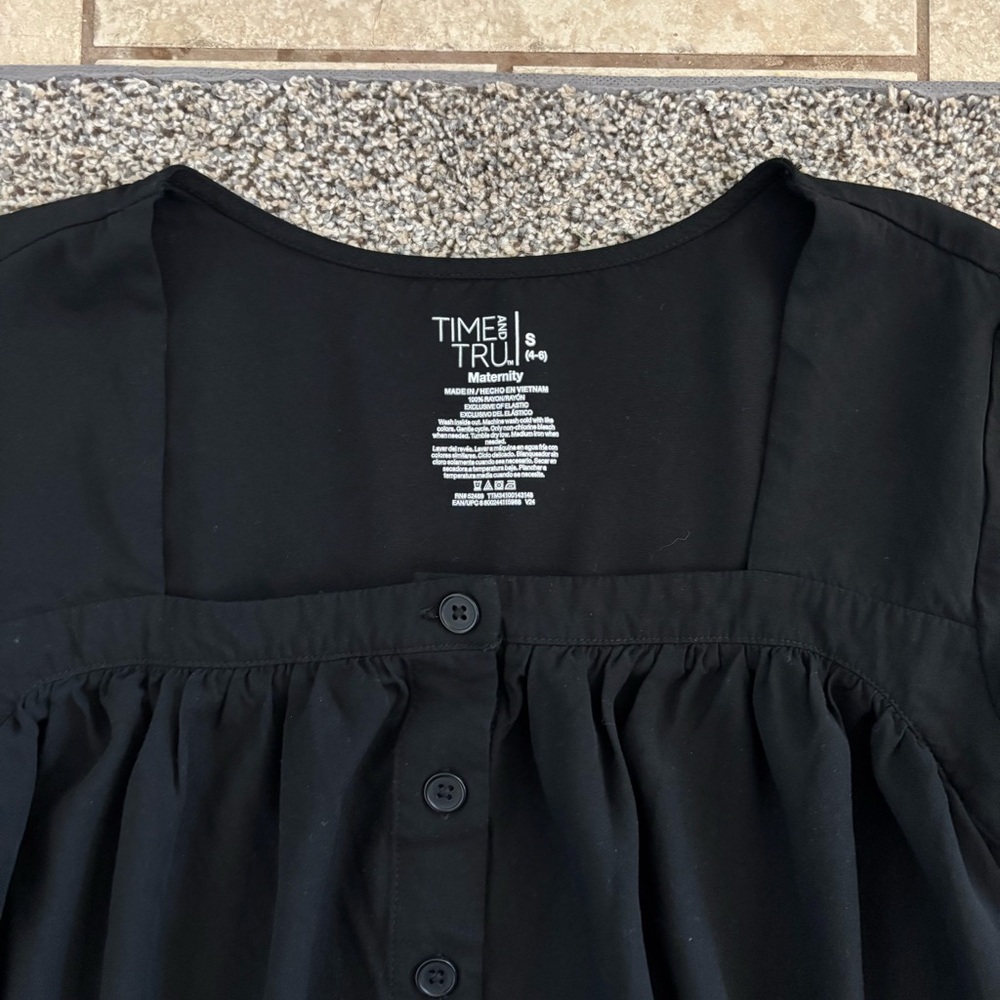 Time and Tru Black Square-Neck Maternity Button-Front Blouse Size Small - Picture 2 of 6